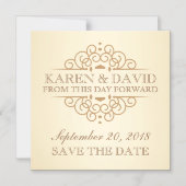 日付ヴィンテージのスクロール結婚のアラームを保存 マグネット招待状 (正面)