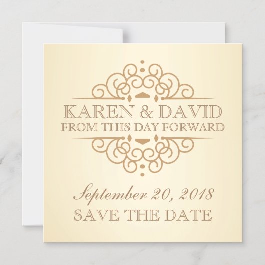 日付ヴィンテージのスクロール結婚のアラームを保存 マグネット招待状 (正面)