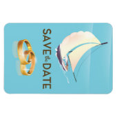 日付ヴィンテージのヨットとリング結婚を保存する マグネット (横)