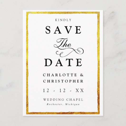 日付ヴィンテージを金ゴールドと共に保存縁どする ポストカード (正面)