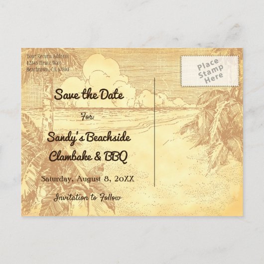 日付ヴィンテージカスタムビーチはがきを保存 案内ポストカード (裏面)