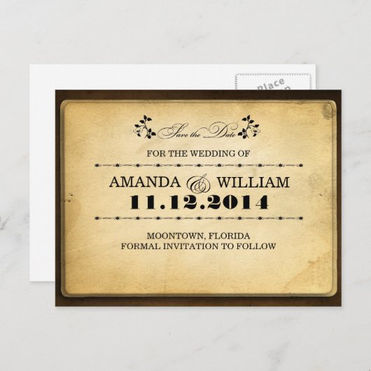 日付ヴィンテージタイポグラフィのポストカードを保存 案内ポストカード (正面/裏面)