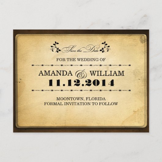 日付ヴィンテージタイポグラフィのポストカードを保存 案内ポストカード (正面)