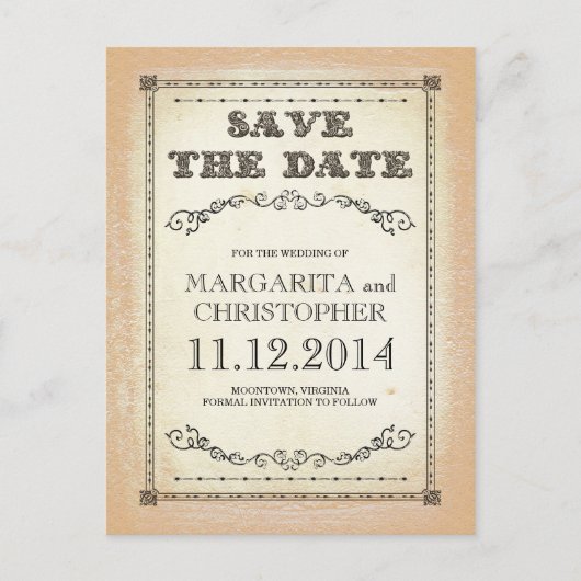 日付ヴィンテージタイポグラフィのポストカードを保存 案内ポストカード (正面)