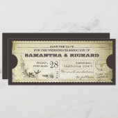 日付ヴィンテージチケットタイポグラフィの招待を保存 セーブザデート (正面/裏面)