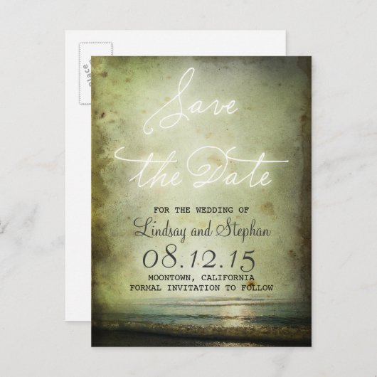 日付ヴィンテージビーチ磁石の保存 案内ポストカード (正面/裏面)