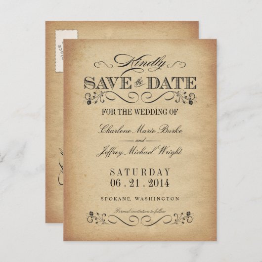 日付ヴィンテージ分与はがきを保存 案内ポストカード (正面/裏面)