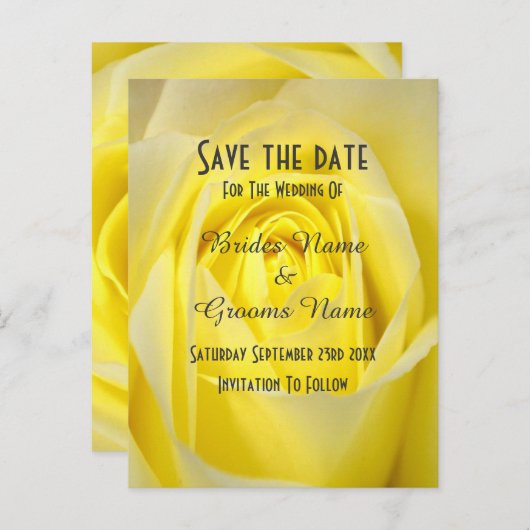 日付以外の明るい黄色のバラの花 案内ポストカード (正面/裏面)