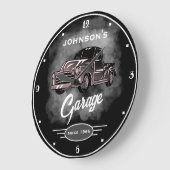 日付以降の任意の名前ガレージブラックヴィンテージトラック ラージ壁時計 (傾斜)