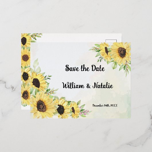 日付保存の箔押し招待状はがき 箔招待状ポストカード (正面/裏面)