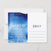 日付保存ポストカード 現代の紺色 水彩画 セーブザデート (裏面)