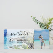 日付保存 ボーディングパス 地図 ビーチ パーム 写真 招待状 (スタンド正面)