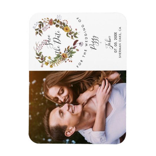 日付写真のフローラ愛のハートエレガントを保存 マグネット (縦)