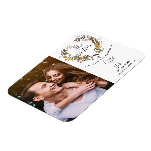 日付写真のフローラ愛のハートエレガントを保存 マグネット (左側)