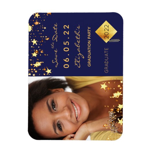 日付写真の卒業パーティー2022青を保存 マグネット (縦)