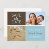 日付写真カードを保存する青と茶 セーブザデート (正面/裏面)