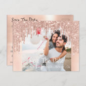 日付写真グリッター婚約バラ赤面 案内ポストカード (正面/裏面)