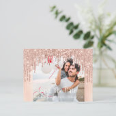 日付写真グリッター婚約バラ赤面 案内ポストカード (スタンド正面)