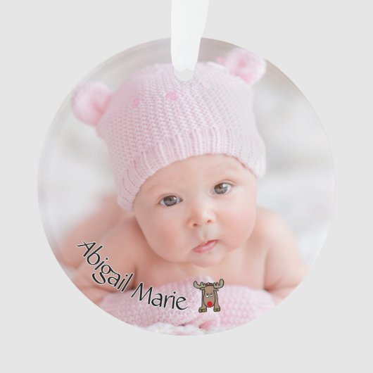 日付写真ベビーのトナカイとの初めてのクリスマス オーナメント (正面)