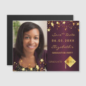 日付写真卒業パーティーのバーガンディを保存 (正面/裏面)