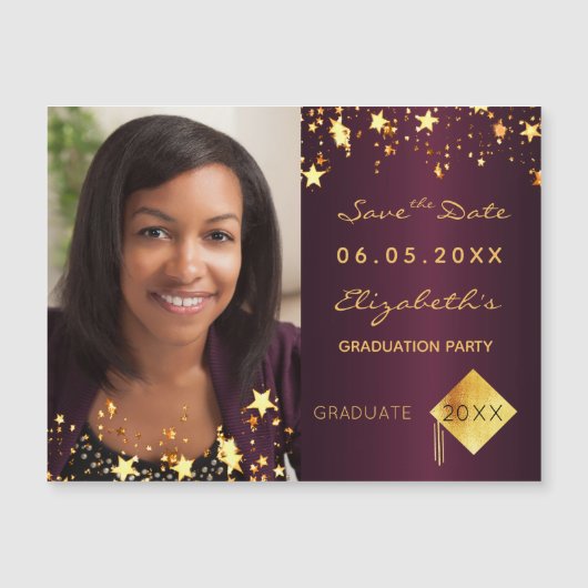 日付写真卒業パーティーのバーガンディを保存 (正面)