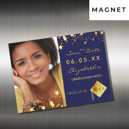 日付写真卒業パーティーの青い磁石を保存