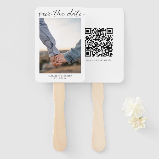 日付写真QRコードミニマルスクリプトの保存 ハンドファン (正面&裏面)