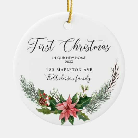 日付初めてのクリスマス我々の新しい家の名前 セラミックオーナメント (正面)
