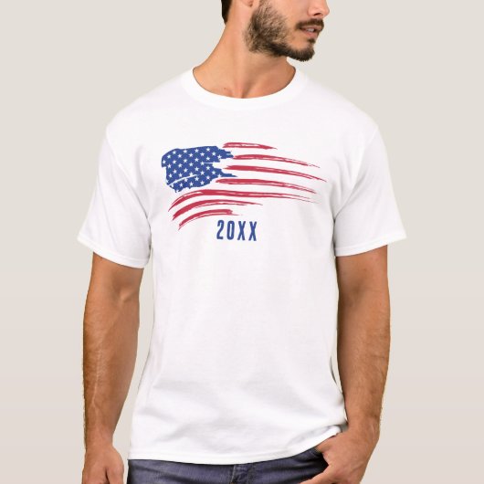 日付動揺して付きアメリカ国旗 Tシャツ (正面)
