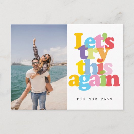 日付変更のお知らせ カラフルな写真付きイベントカード 案内ポストカード (正面)