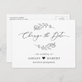 日付変更のお知らせ シンプルな手描きの葉 ポストカード (正面/裏面)