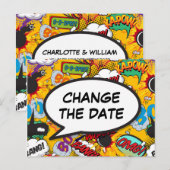 日付変更のお知らせ 現代のコミックスタイルポスター 案内ポストカード (正面/裏面)