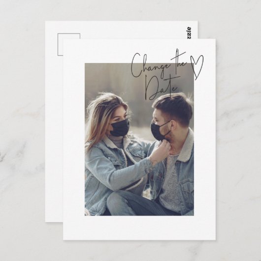 日付変更シンプルスクリプト写真延期 ポストカード (正面/裏面)