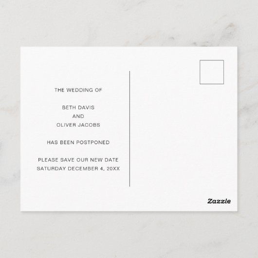 日付変更シンプルスクリプト写真延期 ポストカード (裏面)