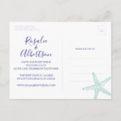 日付変更ヒトデティール(緑がかった色)ビーチ結婚式 案内ポストカード (裏面)