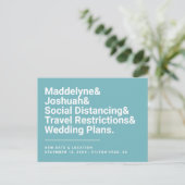 日付変更面白い＆ターコイズブルー結婚式 ポストカード (スタンド正面)