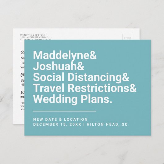 日付変更面白い＆ターコイズブルー結婚式 ポストカード (正面/裏面)