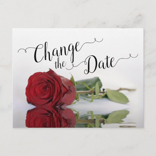 日付変更 エレガントな赤いバラの結婚式延期のお知らせ 案内ポストカード (正面)