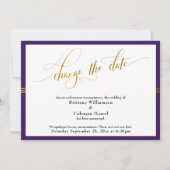 日付変更 エレガント パープル  ゴールドストライプカード 招待状 (正面)