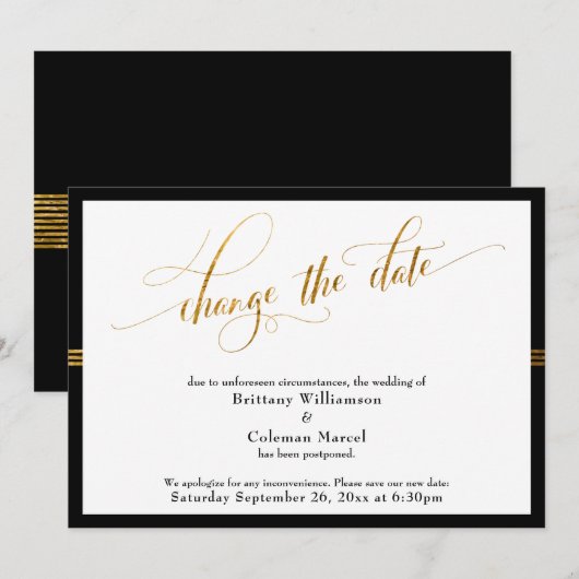 日付変更 エレガント ブラック / ゴールドストライプ カード (正面/裏面)