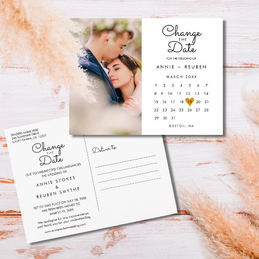 日付変更 カレンダー ゴールド ラブ ハート フォト ポストカード