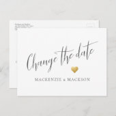 日付変更 シンプル ゴールド ハート ウェディング 案内ポストカード (正面/裏面)