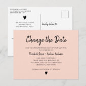 日付変更 スクリプト カリグラフィー ミニマリスト ピンク 案内ポストカード (正面/裏面)