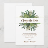 日付変更　ナチュラルリーフ　延期　結婚式 招待状 (正面/裏面)