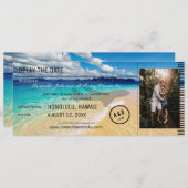 日付変更 フォト & ビーチ - 目的地 招待状 (正面/裏面)