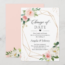 日付変更 ブッシュピンク 花 ゴールド ジオメトリック 招待状