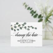 日付変更 モダンスクリプト グリーン ユーカリ 案内ポストカード (スタンド正面)
