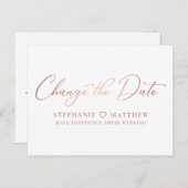 日付変更 モダン ローズゴールド スクリプト 案内ポストカード (正面/裏面)