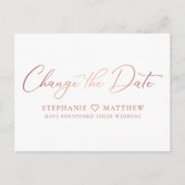 日付変更 モダン ローズゴールド スクリプト 案内ポストカード (正面)