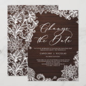 日付変更 レース ラスティック ウッド 延期 招待状 (正面/裏面)